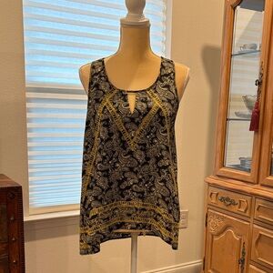 THML Black and Gold Paisley Sleeveless Blouse